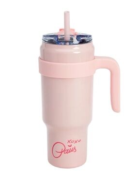 Pink XOXO Paris Insulated Travel Tumbler with Straw & Handle